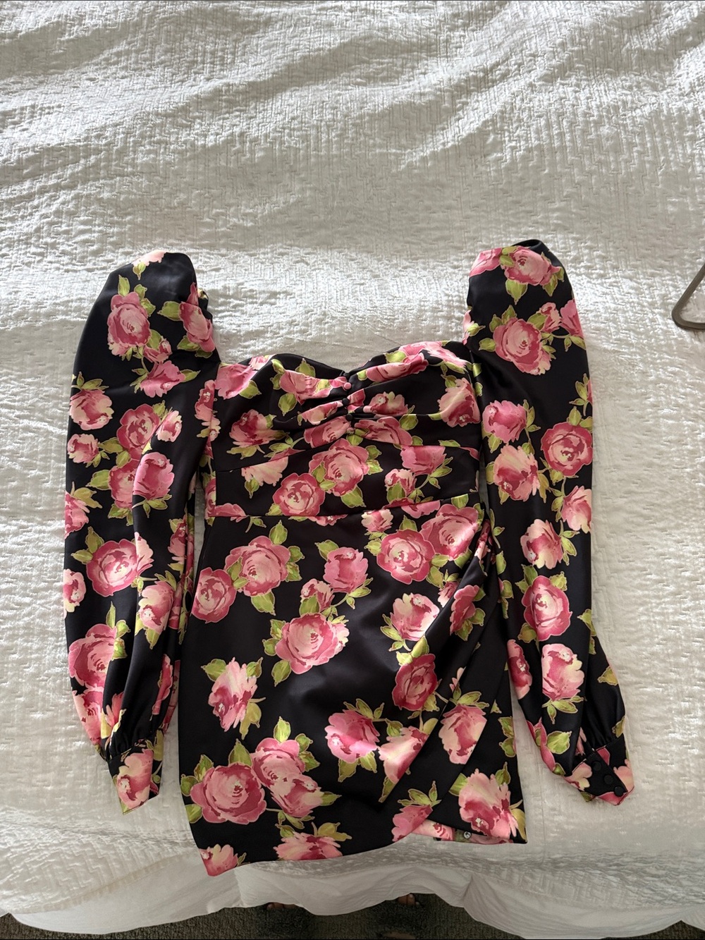 House of CB Black Mini Dress with Pink Floral Print
